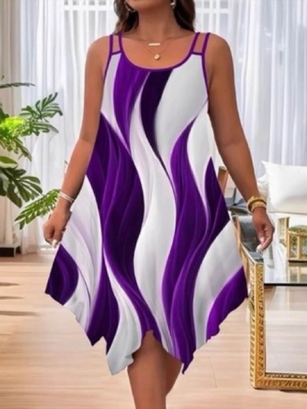 Emory Rose Purple & White Wave Print Sleeveless Dress-NWOT
